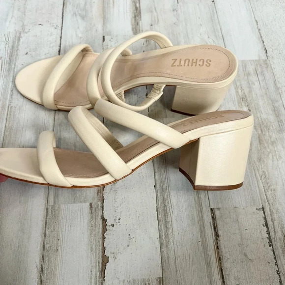 SCHUTZ Olly Mid Block Heel Sandal Nappa Leather 3 Strap In Eggshell Size 10 - Picture 8 of 11